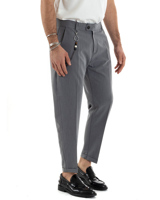 Pantaloni Uomo Viscosa Con Tasca America Classico Con Abbottonatura Allungata Casual Grigio Chiaro P5639