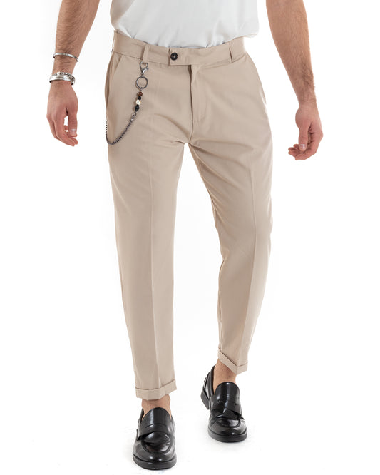 Pantalone Uomo Classico Bottone Allungato Beige P5640