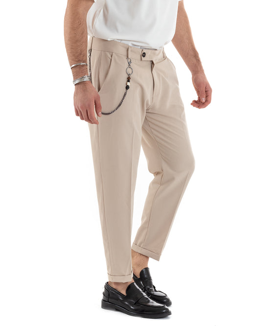 Pantalone Uomo Classico Bottone Allungato Beige P5640