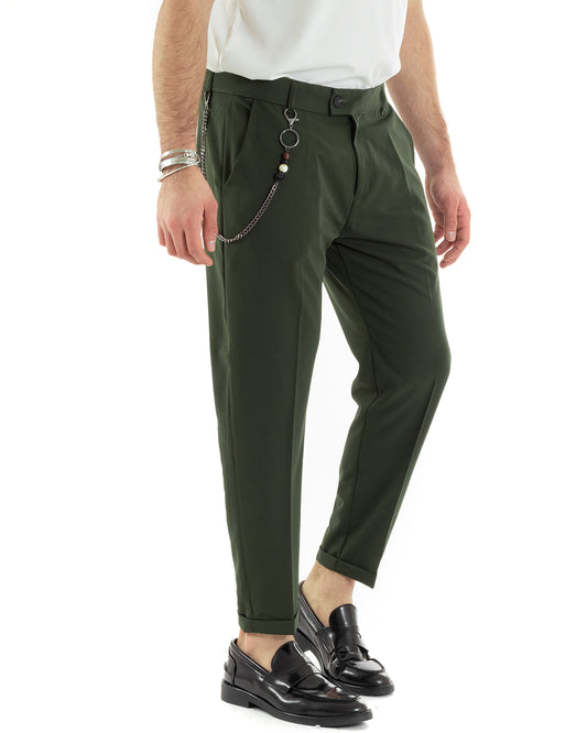 Pantaloni Uomo Viscosa Con Tasca America Classico Con Abbottonatura Allungata Casual Verde P5656