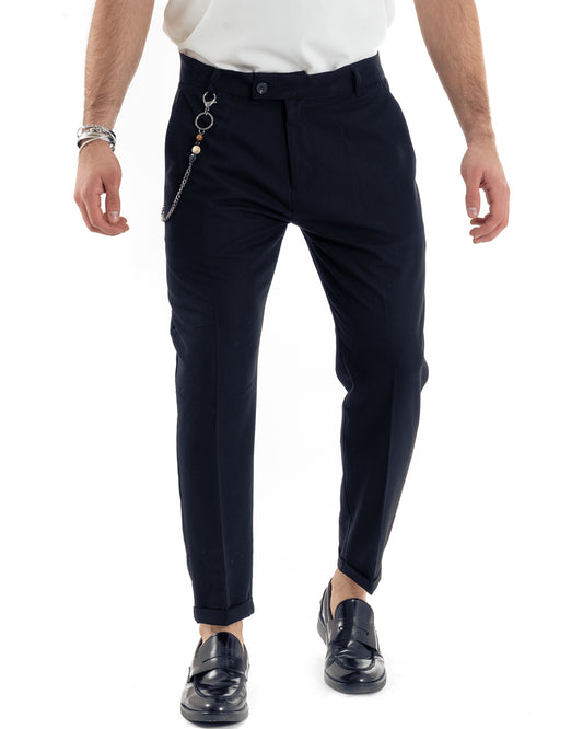 Pantaloni Uomo Viscosa Con Tasca America Classico Con Abbottonatura Allungata Casual Blu P5657