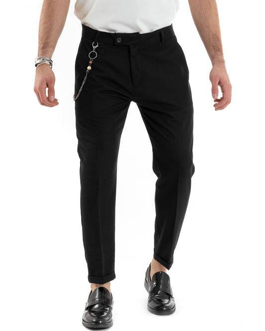 Pantaloni Uomo Viscosa Con Tasca America Classico Con Abbottonatura Allungata Casual Nero P5658