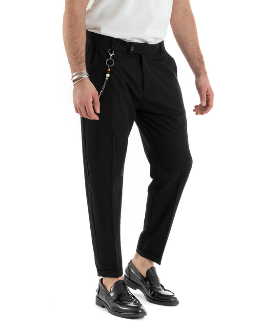 Pantalone Uomo Classico Bottone Allungato Nero P5658