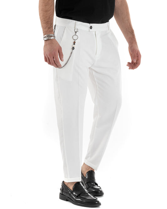 Pantaloni Uomo Viscosa Con Tasca America Classico Con Abbottonatura Allungata Casual Bianco P5659