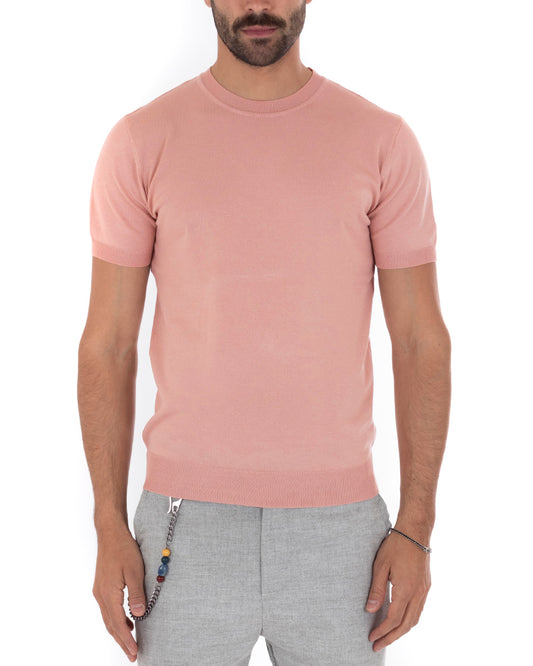 T-Shirt Uomo Tinta Unita Rosa Girocollo Filo TS2710