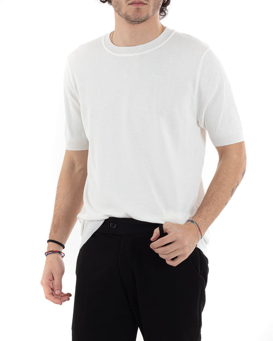 T-Shirt Uomo Tinta Unita Bianco Girocollo Filo TS2785