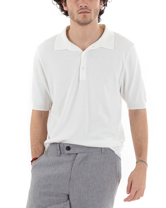 Polo Uomo In Filo T-Shirt Manica Corta Tinta Unita Bianco TS2788