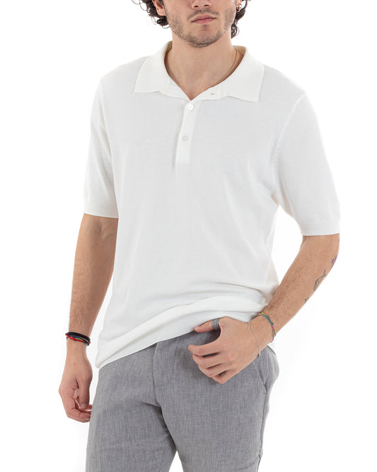 Polo Uomo In Filo T-Shirt Manica Corta Tinta Unita Bianco TS2788
