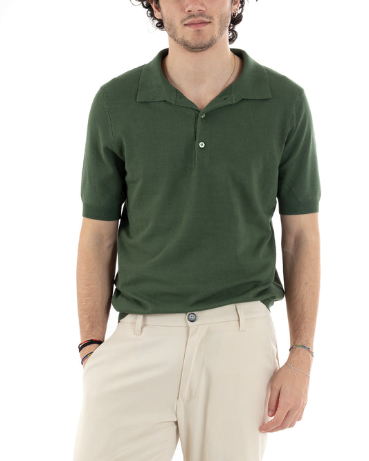 Polo Uomo In Filo T-Shirt Manica Corta Tinta Unita Verde TS2789