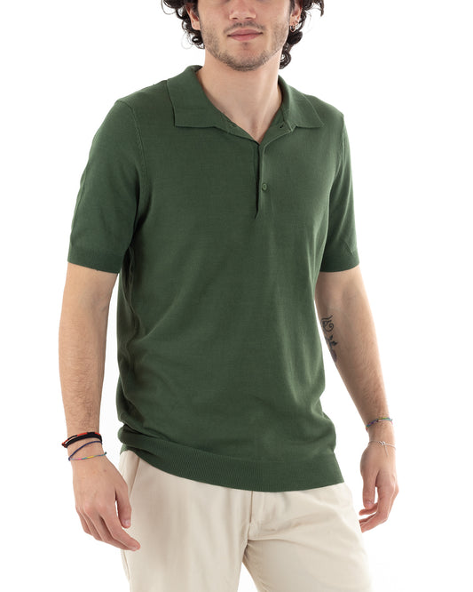 Polo Uomo In Filo T-Shirt Manica Corta Tinta Unita Verde TS2789