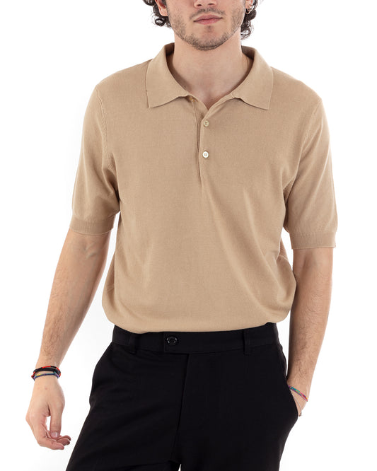Polo Uomo In Filo T-Shirt Manica Corta Tinta Unita Sabbia TS2791
